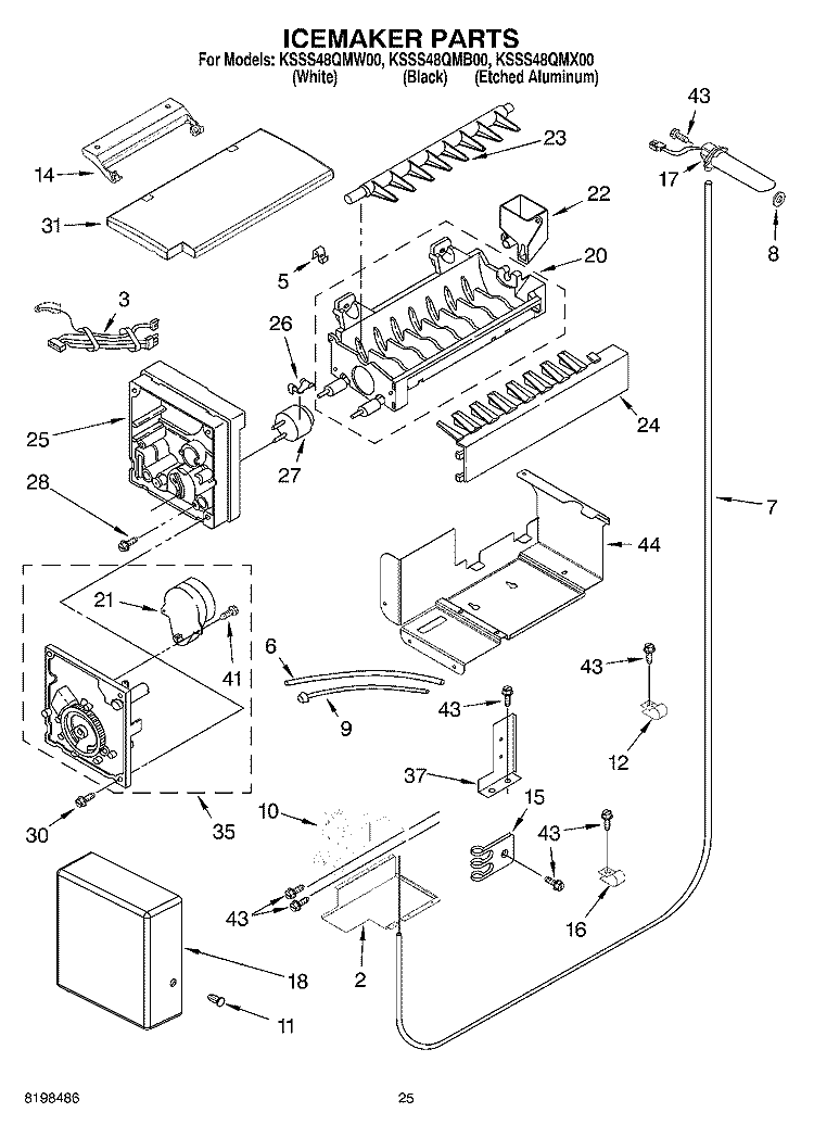 ICEMAKER PARTS Diagram and Parts List for KSSS48QMW00  KitchenAid Refrigerator