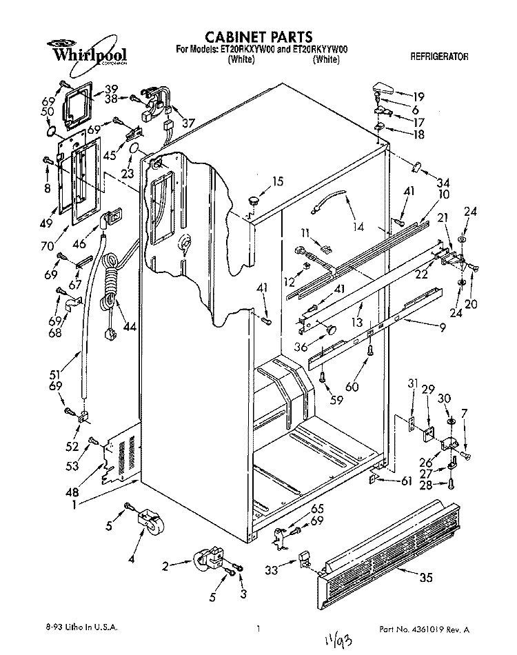 CABINET Diagram and Parts List for ET20RKYYW00  Whirlpool Refrigerator