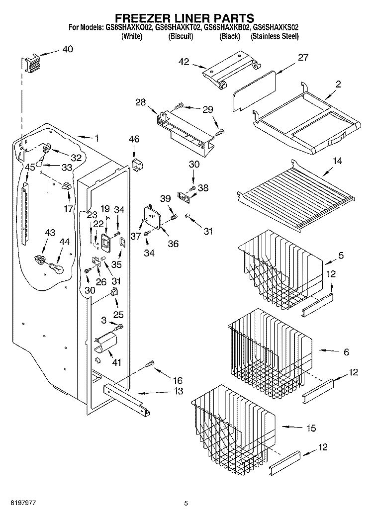 FREEZER LINER Diagram and Parts List for GS6SHAXKB02  Whirlpool Refrigerator