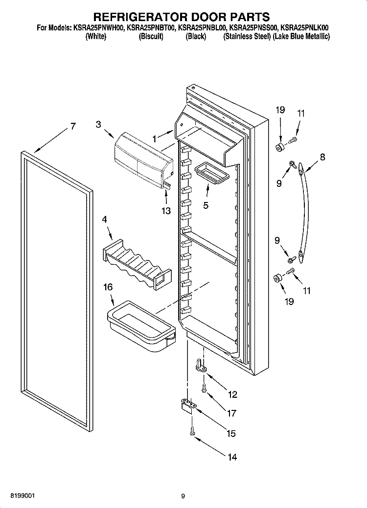 REFRIGERATOR DOOR PARTS Diagram and Parts List for KSRA25PNBT00  KitchenAid Refrigerator