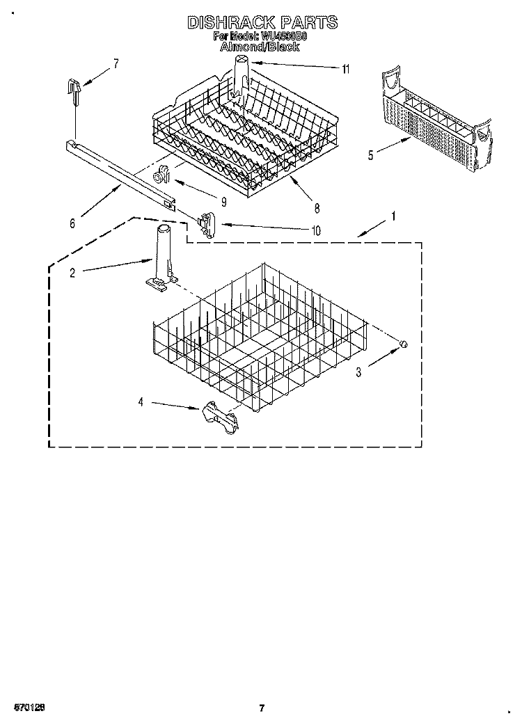 DISHRACK Diagram and Parts List for WU4500B0  Roper Dishwasher