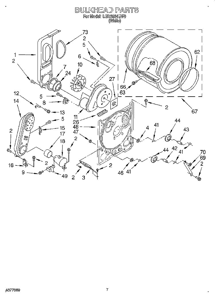 BULKHEAD Diagram and Parts List for LGR3634EW0  Whirlpool Dryer