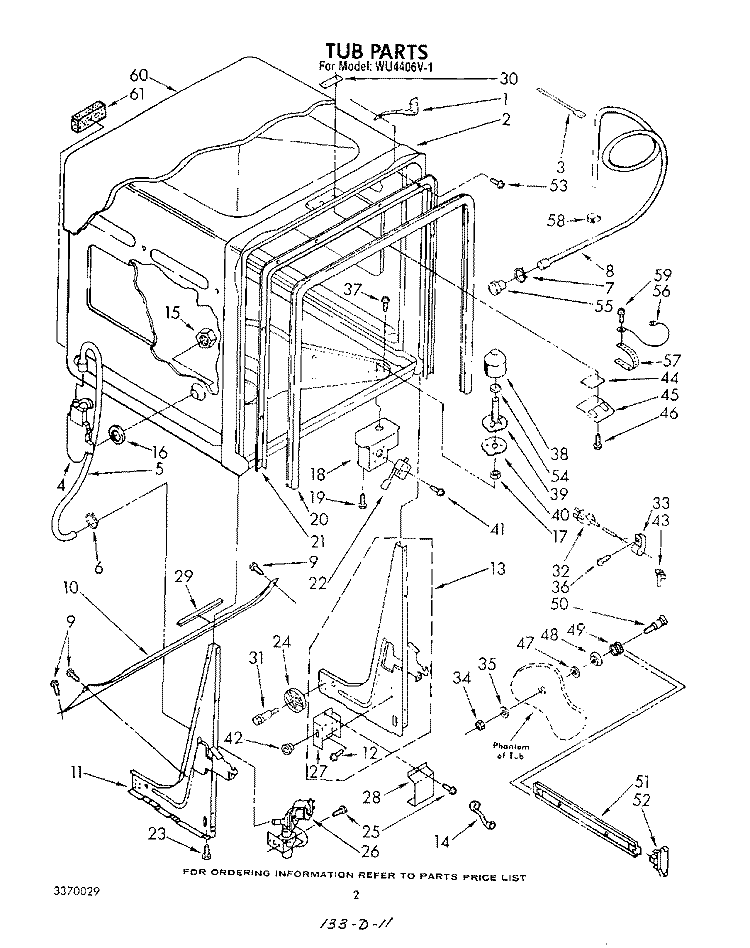 TUB , LITERATURE AND OPTIONAL Diagram and Parts List for WU4406V1  Roper Dishwasher