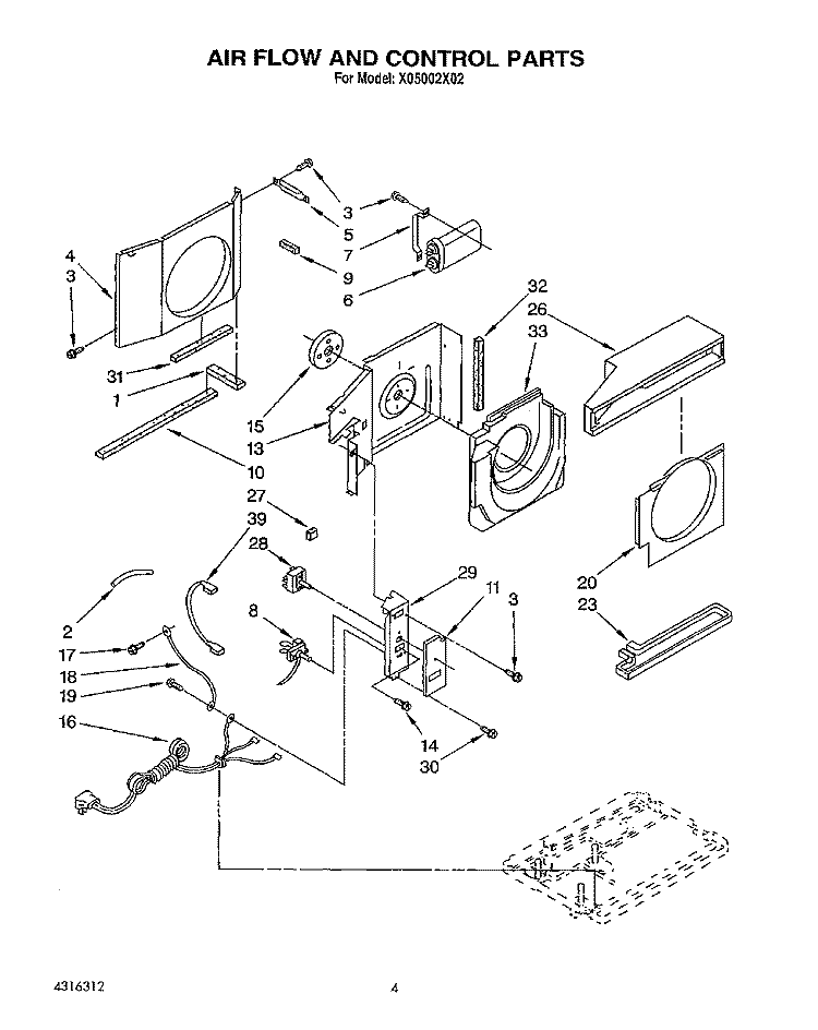 AIR FLOW AND CONTROL Diagram and Parts List for X05002X02  Roper Air Conditioner