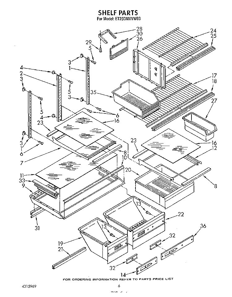 SHELF , LIT/OPTIONAL Diagram and Parts List for ET25DMXVW03  Whirlpool Refrigerator