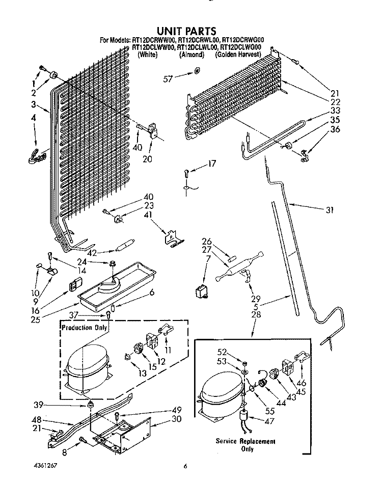 UNIT Diagram and Parts List for RT12DCRWW00  Roper Refrigerator