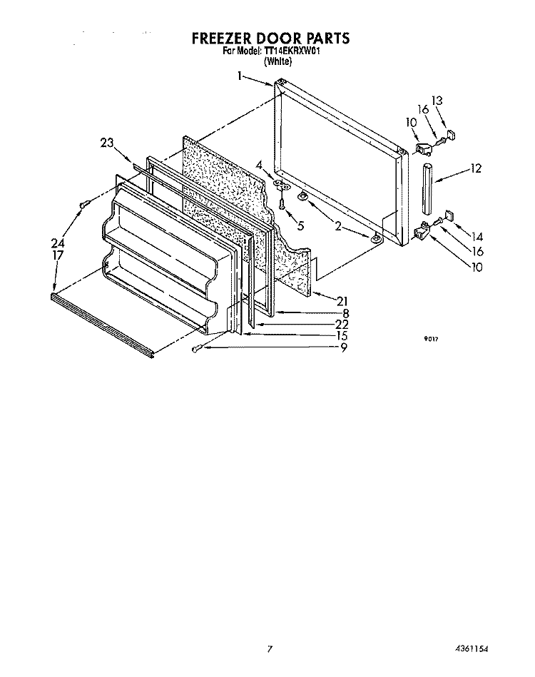 FREEZER DOOR Diagram and Parts List for TT14EKRXW01  Estate Refrigerator