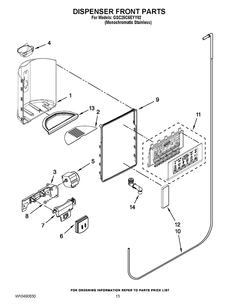 DISPENSER FRONT PARTS Diagram and Parts List for GSC25C6EYY02  Whirlpool Refrigerator