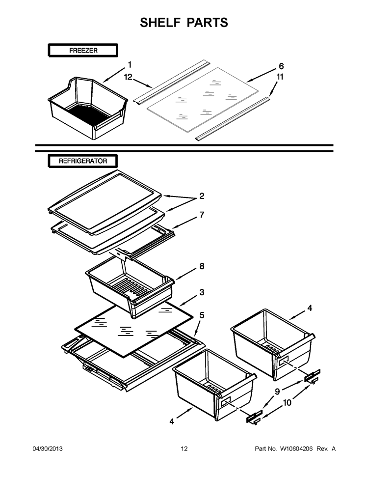 SHELF PARTS Diagram and Parts List for W8RXNGMWQ04  Whirlpool Refrigerator