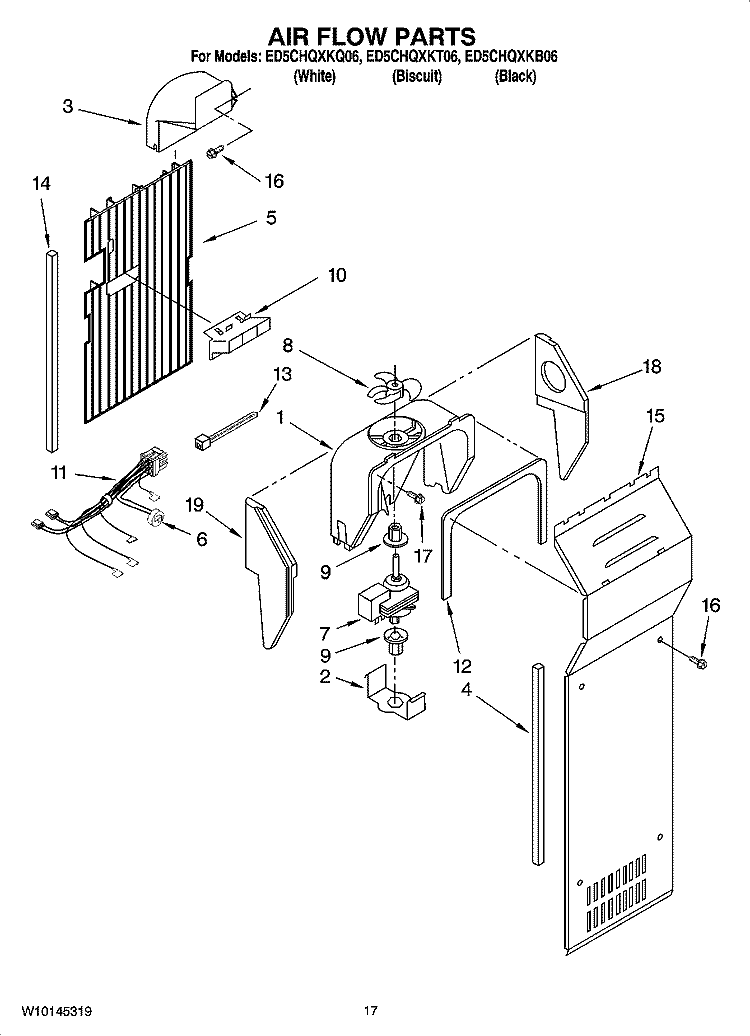 AIR FLOW PARTS Diagram and Parts List for ED5CHQXKQ06  Whirlpool Refrigerator