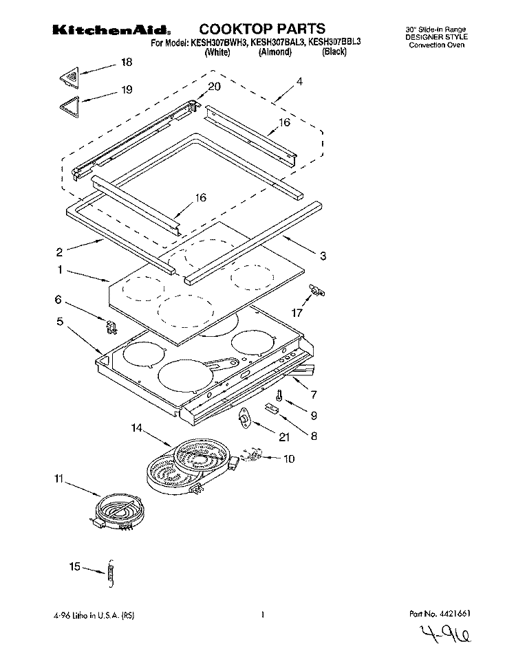 COOKTOP Diagram and Parts List for KESH307BBL3  KitchenAid Range