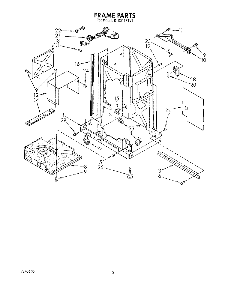 FRAME Diagram and Parts List for KUCC151V1  KitchenAid Trash Compactor