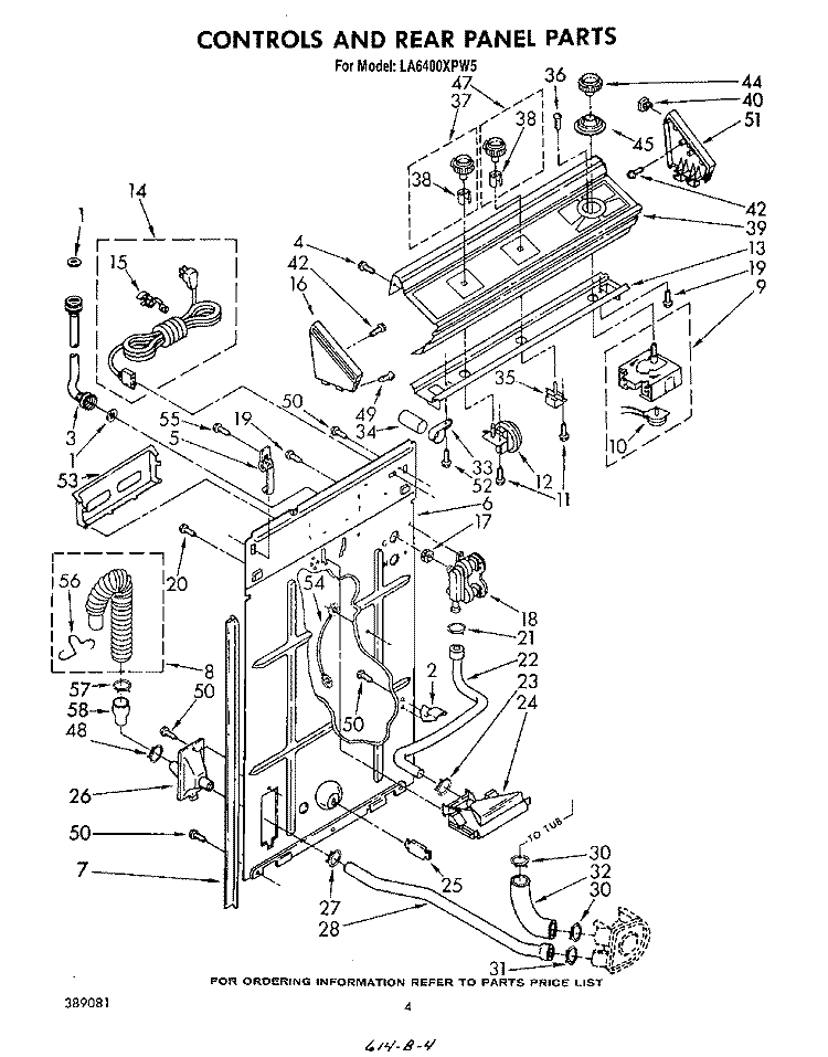 CONTROLS AND REAR PANEL Diagram and Parts List for LA6400XPW5  Whirlpool Washer
