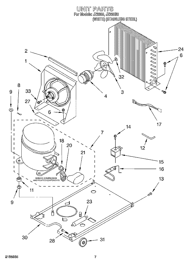UNIT Diagram and Parts List for JZ235S0  Whirlpool Ice Maker