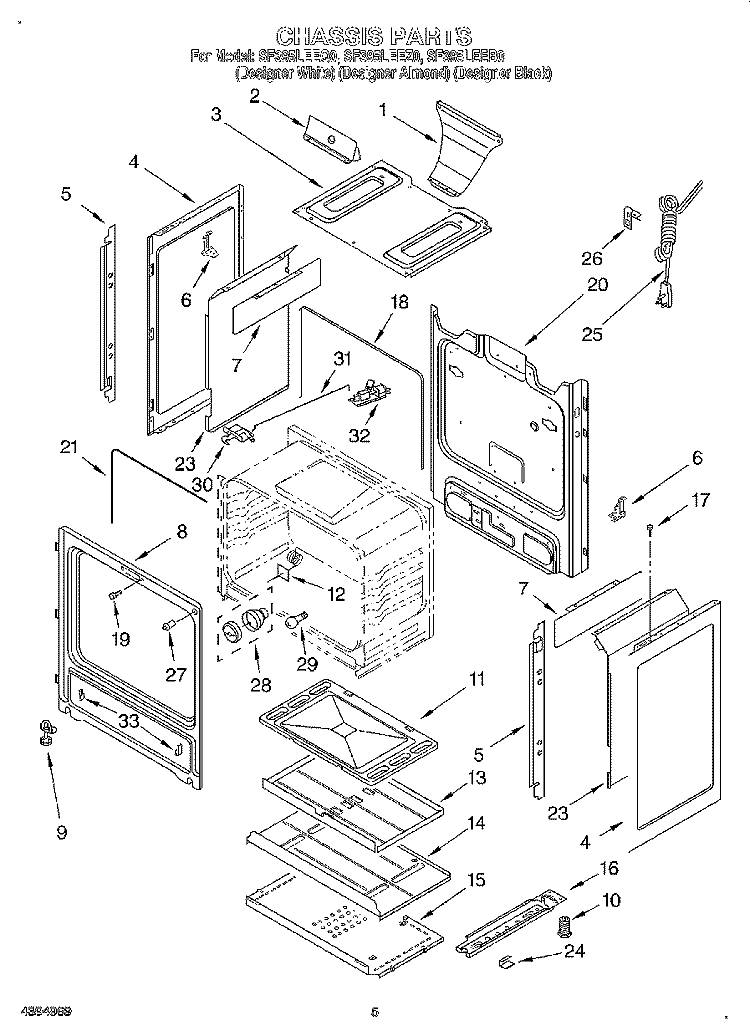 CHASSIS Diagram and Parts List for SF395LEEB0  Whirlpool Range