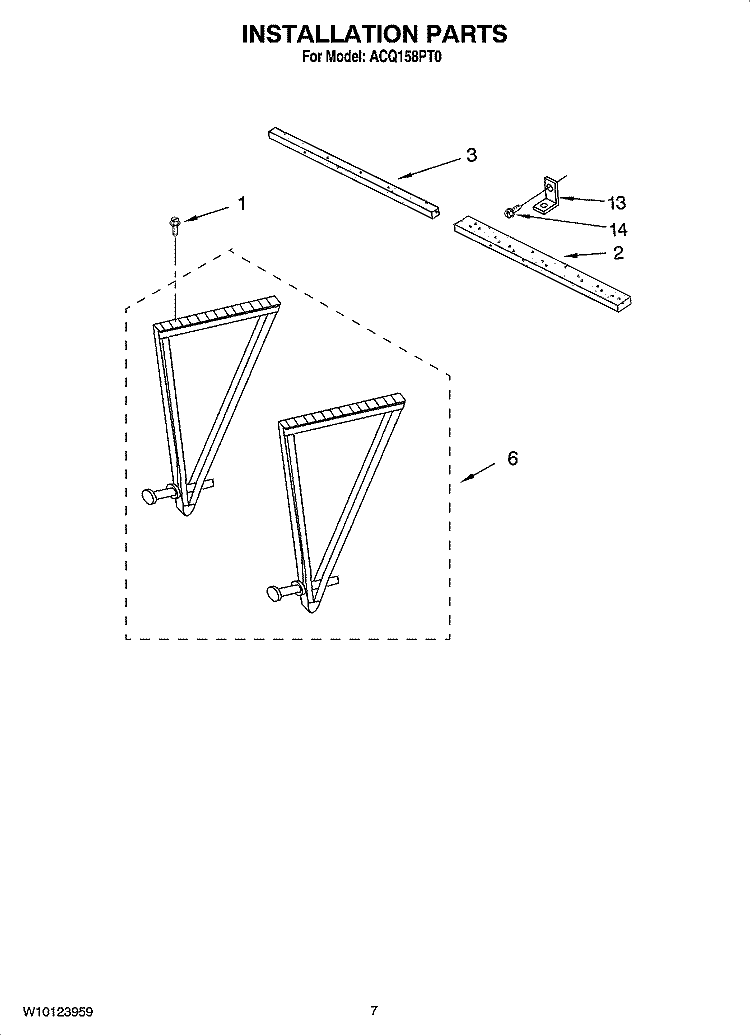 INSTALLATION PARTS Diagram and Parts List for ACQ158PT0  Whirlpool Air Conditioner