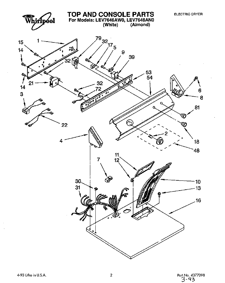 SECTION Diagram and Parts List for LEV7646AW0  Whirlpool Dryer
