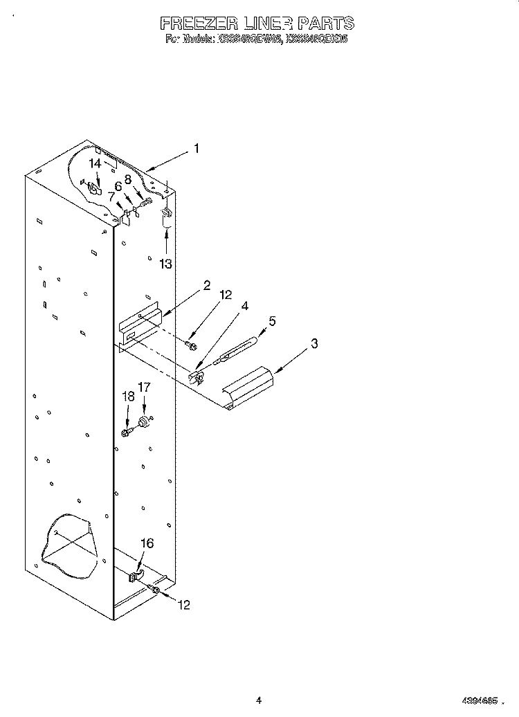 FREEZER LINER Diagram and Parts List for KSSS48QDX05  KitchenAid Refrigerator