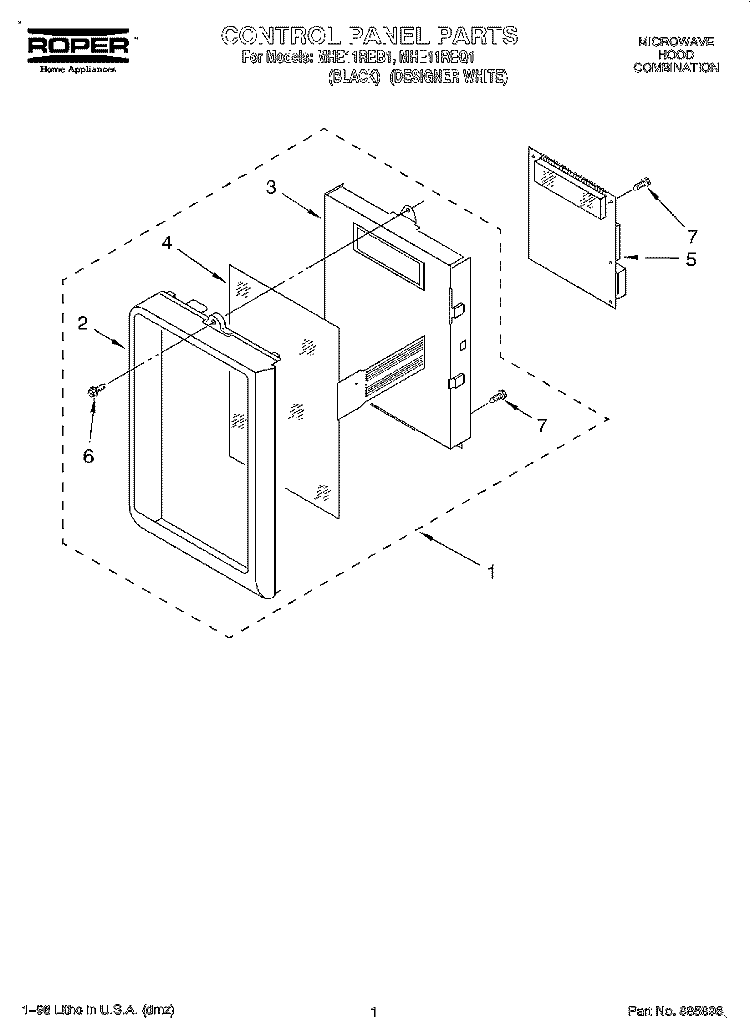 CONTROL PANEL Diagram and Parts List for MHE11REQ1  Roper Microwave