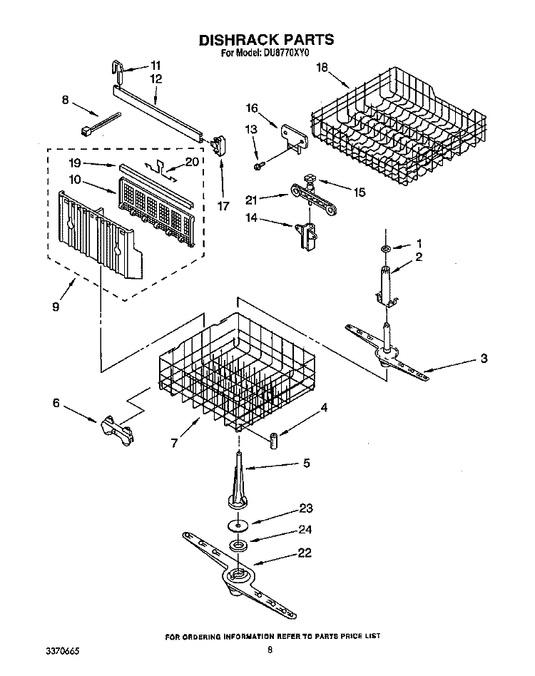 DISHRACK, LIT/OPTIONAL Diagram and Parts List for DU8770XY0  Whirlpool Dishwasher