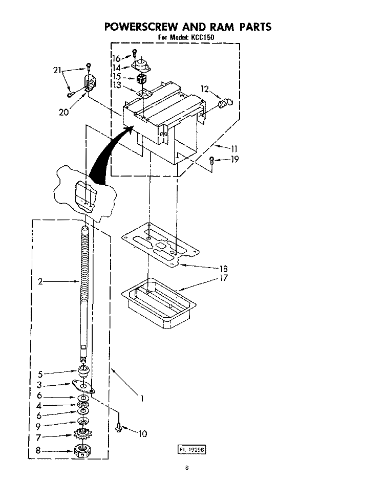 POWERSCREW AND RAM (KCC150) Diagram and Parts List for KCC150  KitchenAid Trash Compactor