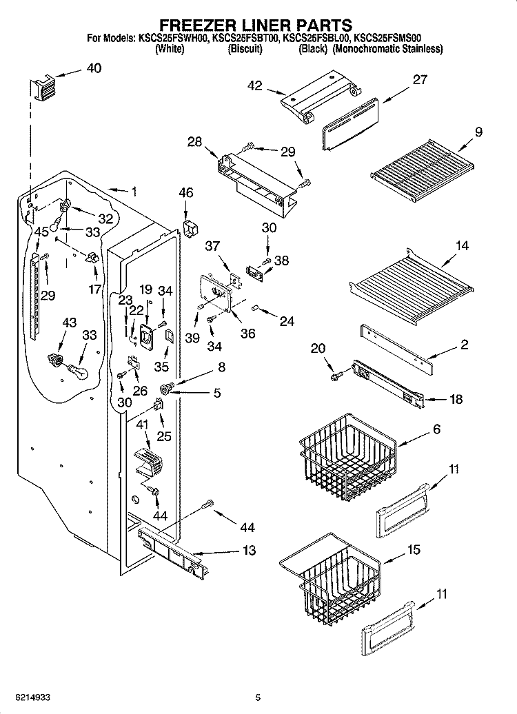 FREEZER LINER PARTS Diagram and Parts List for KSCS25FSBL00  KitchenAid Refrigerator