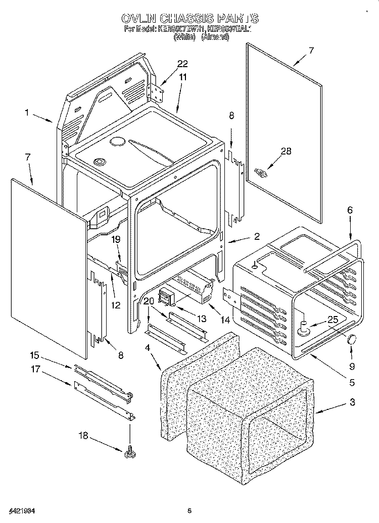 OVEN CHASSIS Diagram and Parts List for KERS507EWH1  KitchenAid Range