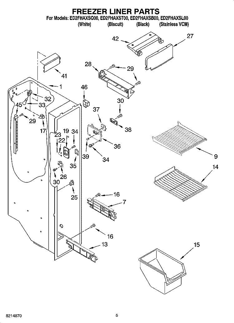FREEZER LINER PARTS Diagram and Parts List for ED2FHAXSB00  Whirlpool Refrigerator