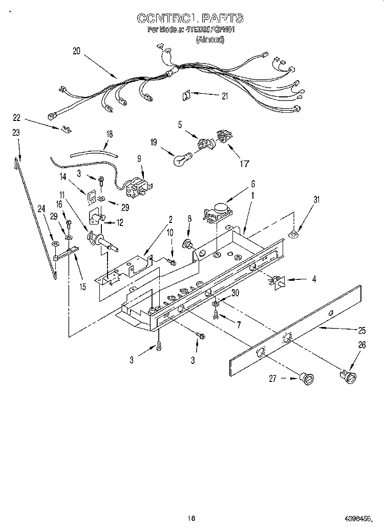 CONTROL Diagram and Parts List for 4YED25PQFN01  Whirlpool Refrigerator