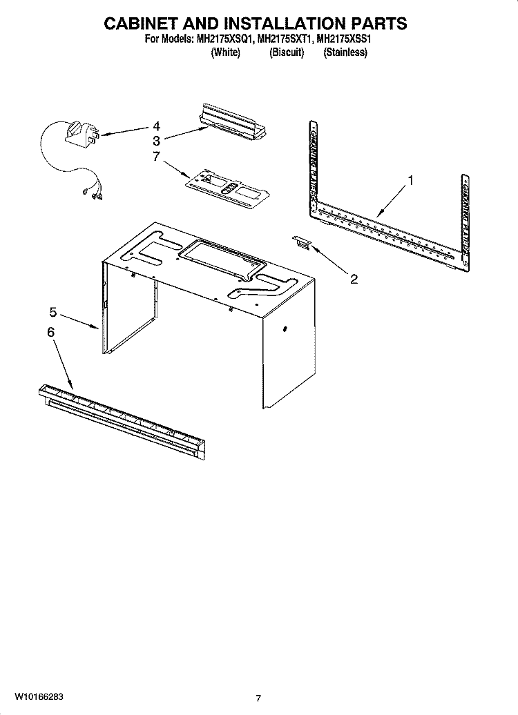CABINET AND INSTALLATION PARTS Diagram and Parts List for MH2175SXT1  Whirlpool Microwave