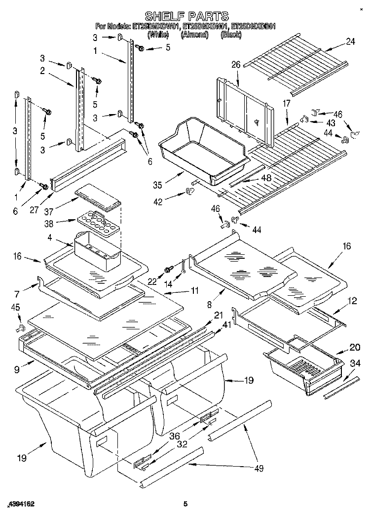 SHELF Diagram and Parts List for ET25DMXDN01  Whirlpool Refrigerator