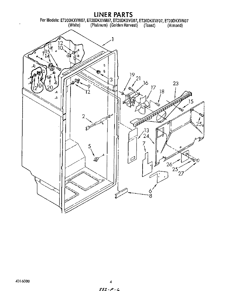 LINER Diagram and Parts List for ET20DKXVW07  Whirlpool Refrigerator