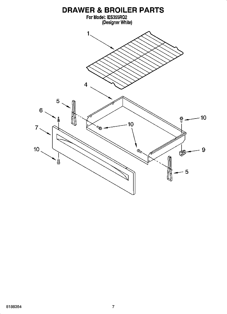 DRAWER & BROILER PARTS, OPTIONAL PARTS (NOT INCLUDED) Diagram and Parts List for IES355RQ2  Inglis Range