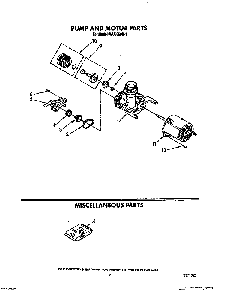 PUMP AND MOTOR, MISCELLANEOUS Diagram and Parts List for WU5650X1  Roper Dishwasher