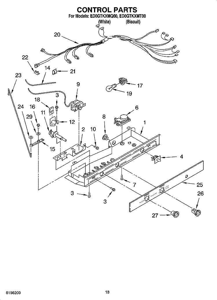CONTROL PARTS, OPTIONAL PARTS Diagram and Parts List for ED0GTKXMQ00  Whirlpool Refrigerator