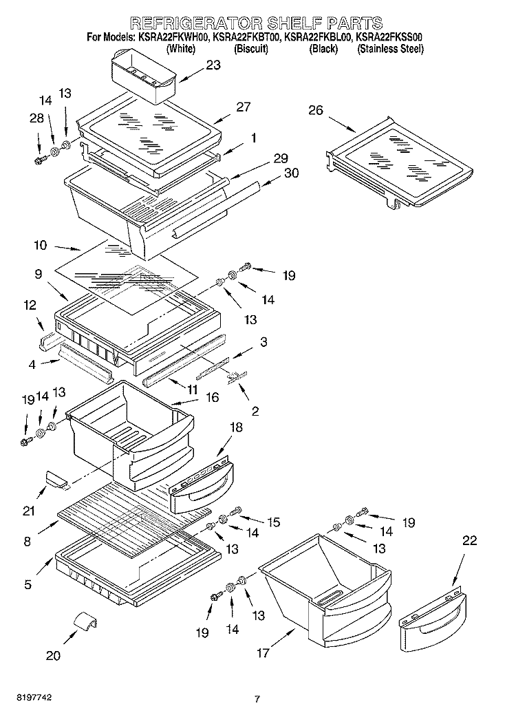 REFRIGERATOR SHELF PARTS Diagram and Parts List for KSRA22FKSS00  KitchenAid Refrigerator