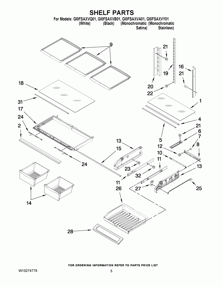 SHELF PARTS Diagram and Parts List for GI0FSAXVA01  Whirlpool Refrigerator