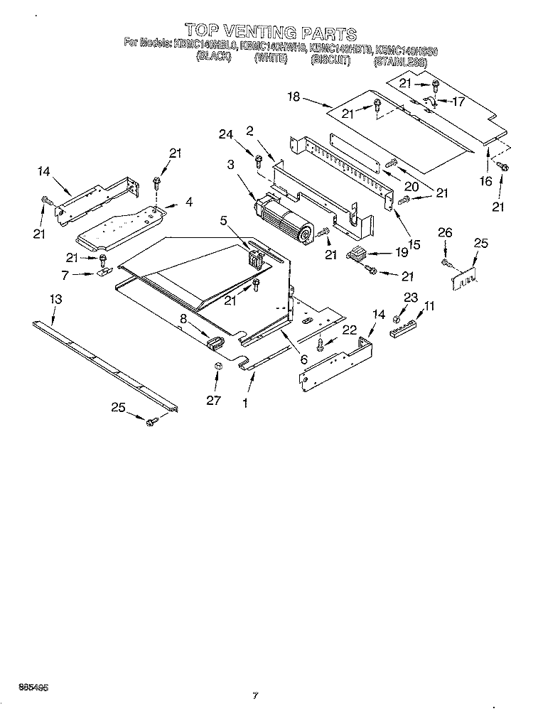 TOP VENTING Diagram and Parts List for KBMC140HBT0  KitchenAid Microwave Oven Combo
