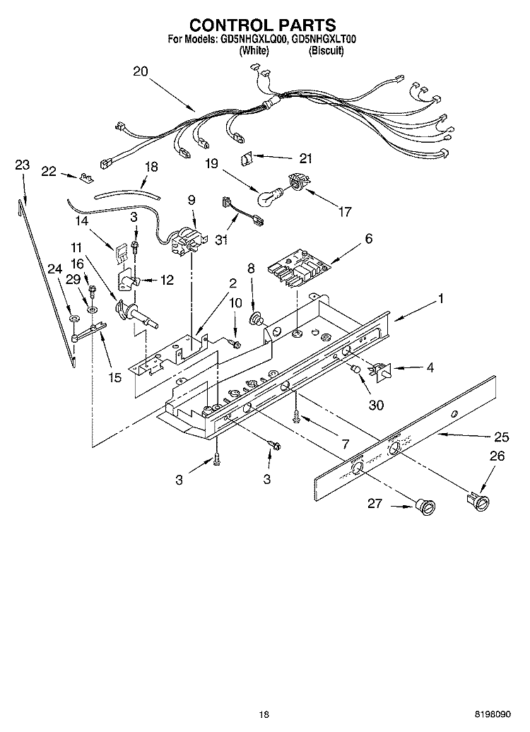 CONTROL Diagram and Parts List for GD5NHGXLQ00  Whirlpool Refrigerator