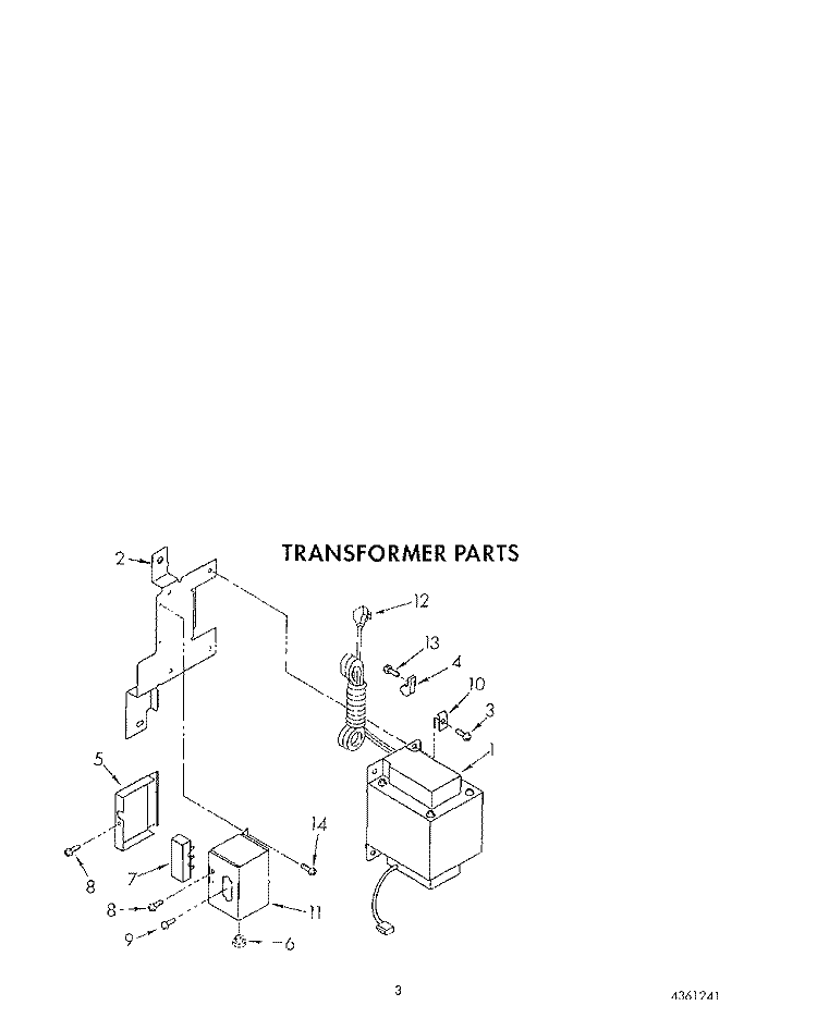 TRANSFORMER Diagram and Parts List for ARG4901  Whirlpool Refrigerator