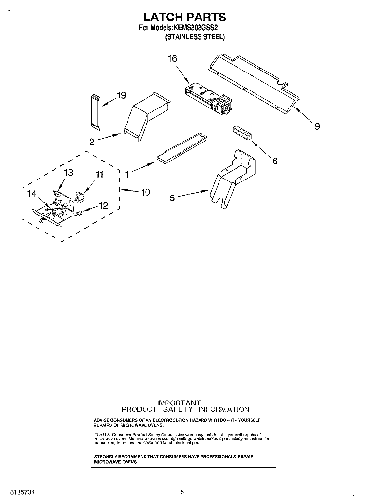 LATCH Diagram and Parts List for KEMS308GSS2  KitchenAid Microwave Oven Combo