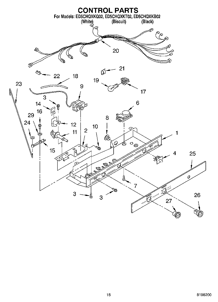 CONTROL PARTS Diagram and Parts List for ED5CHQXKQ02  Whirlpool Refrigerator