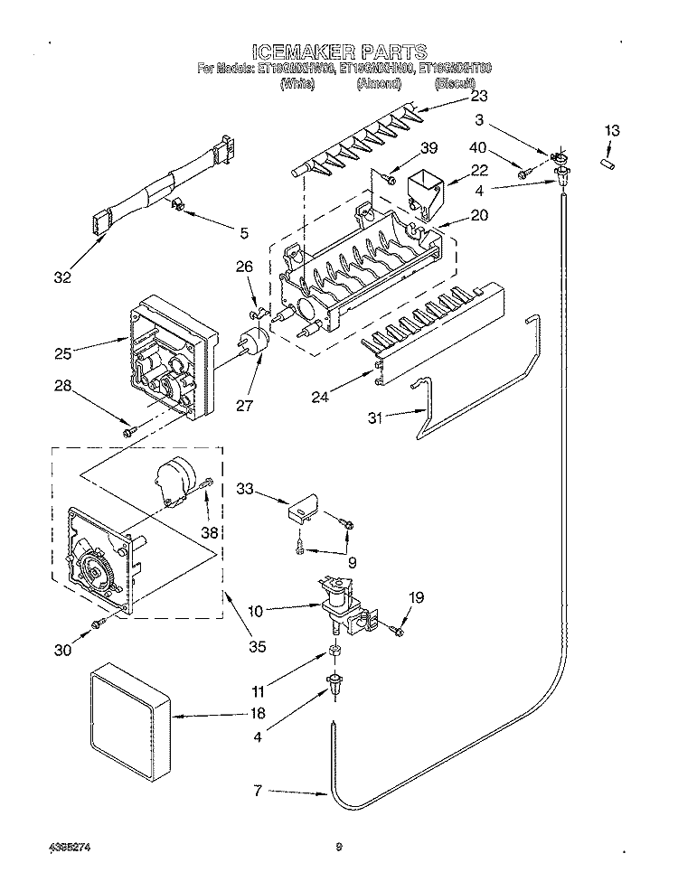 ICE MAKER Diagram and Parts List for ET18GMXHN00  Whirlpool Refrigerator
