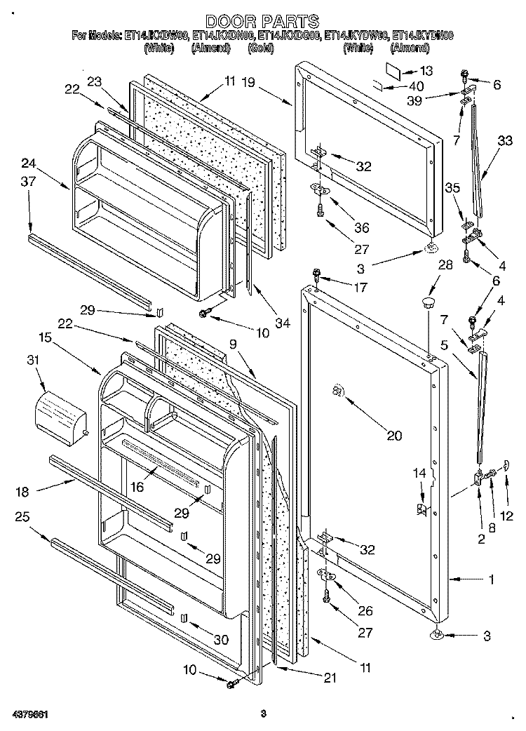DOOR Diagram and Parts List for ET14JKYDN00  Whirlpool Refrigerator