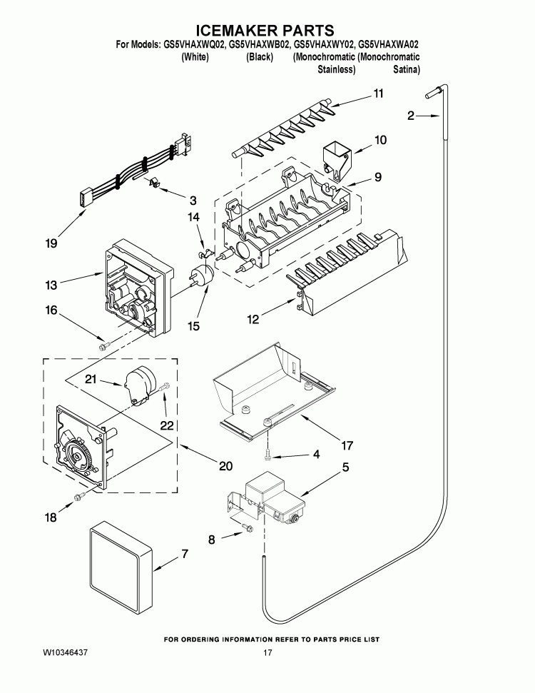 ICEMAKER PARTS Diagram and Parts List for GS5VHAXWQ02  Whirlpool Refrigerator