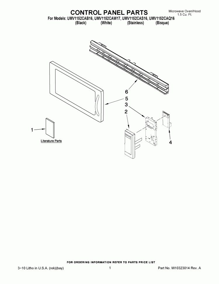 CONTROL PANEL PARTS Diagram and Parts List for UMV1152CAS16  Maytag Microwave