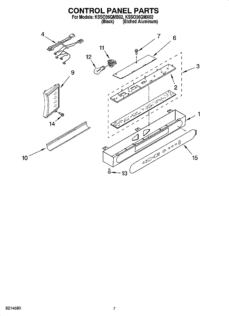 CONTROL PANEL PARTS Diagram and Parts List for KSSO36QMX02  KitchenAid Refrigerator