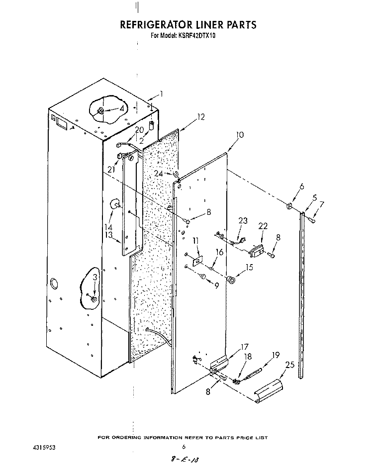 REFRIGERATOR LINER Diagram and Parts List for KSRF42DTX10  KitchenAid Refrigerator