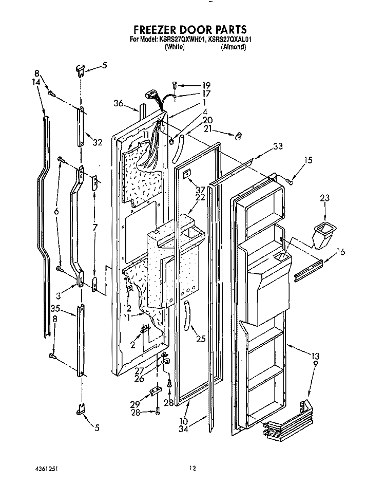 FREEZER DOOR Diagram and Parts List for KSRS27QXWH01  KitchenAid Refrigerator