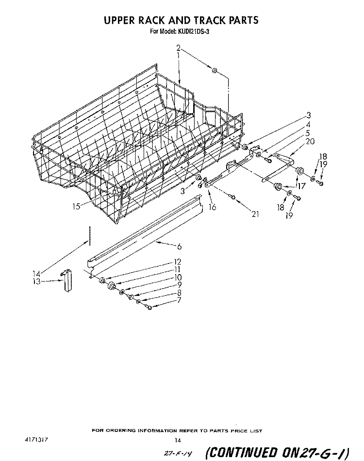 UPPER RACK AND TRACK Diagram and Parts List for KUDI21DS3  KitchenAid Dishwasher